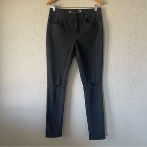 Seven7 Tummyless High Rise Skinny Jeans Women’s 8 Black Distressed Ripped